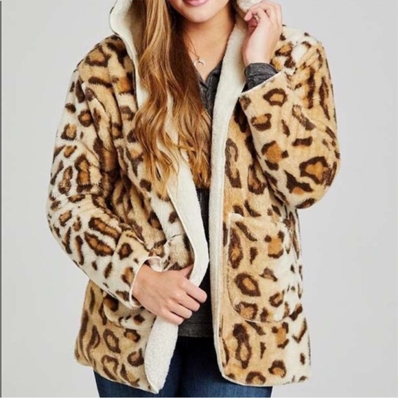 Jackets & Coats Nwt New York Leopard Print Reversible Hooded Fleece